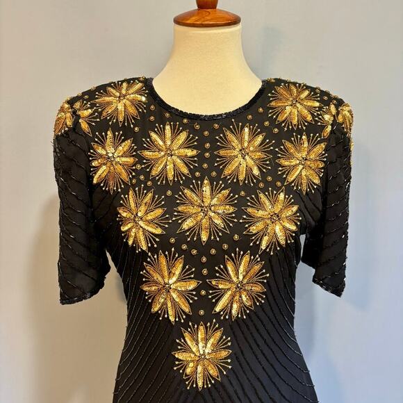 Vintage Jennifer Black & Gold Beaded Cocktail Dress, size small - Picture 10 of 15